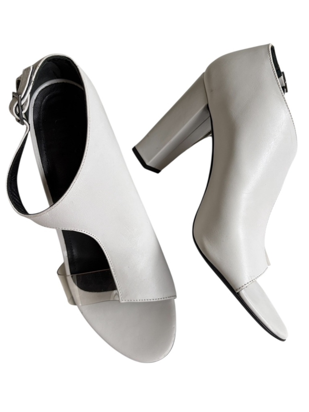 EUC Tibi Leather Asymmetrical Open Side Heels White Size 8